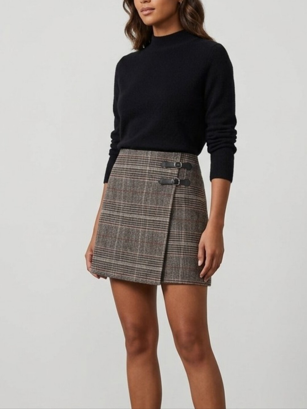 Sadie & Sage Plaid Mini Skirt with Buckle Detail